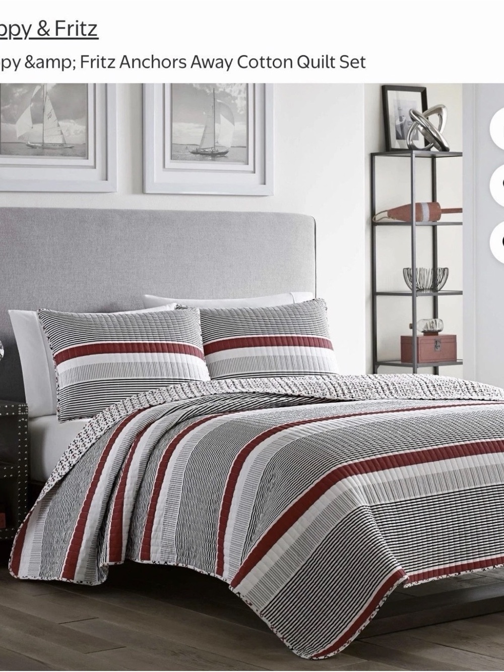Poppy & Fritz Anchors Away Queen Nautical Quilt + 2 Pillow Shams Set